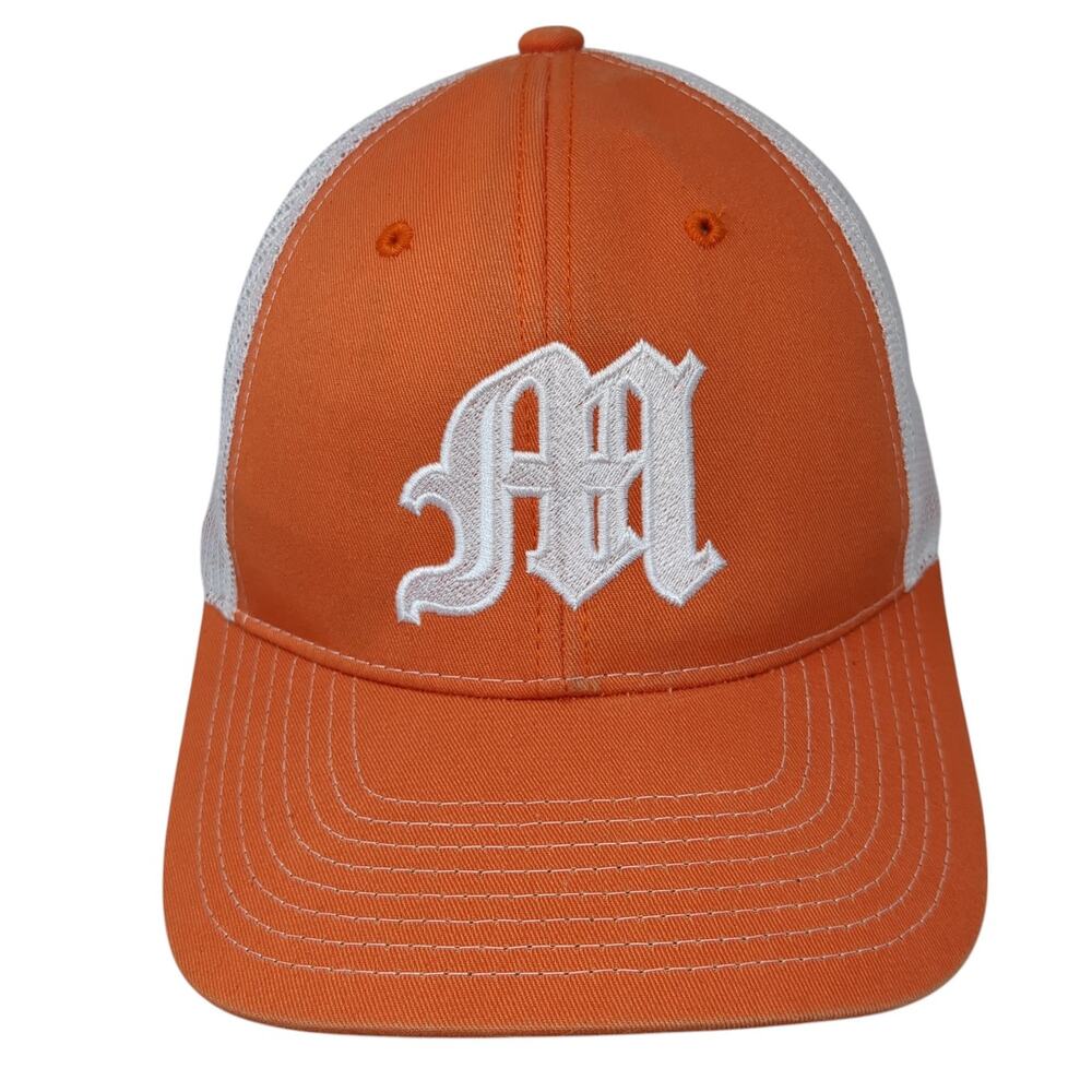 M Snapback Trucker Hat Orange One Size Adjustable Mesh Back NV Caps